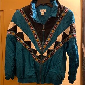 Women’s tribal print Vibrant Blue and Black Windbreaker